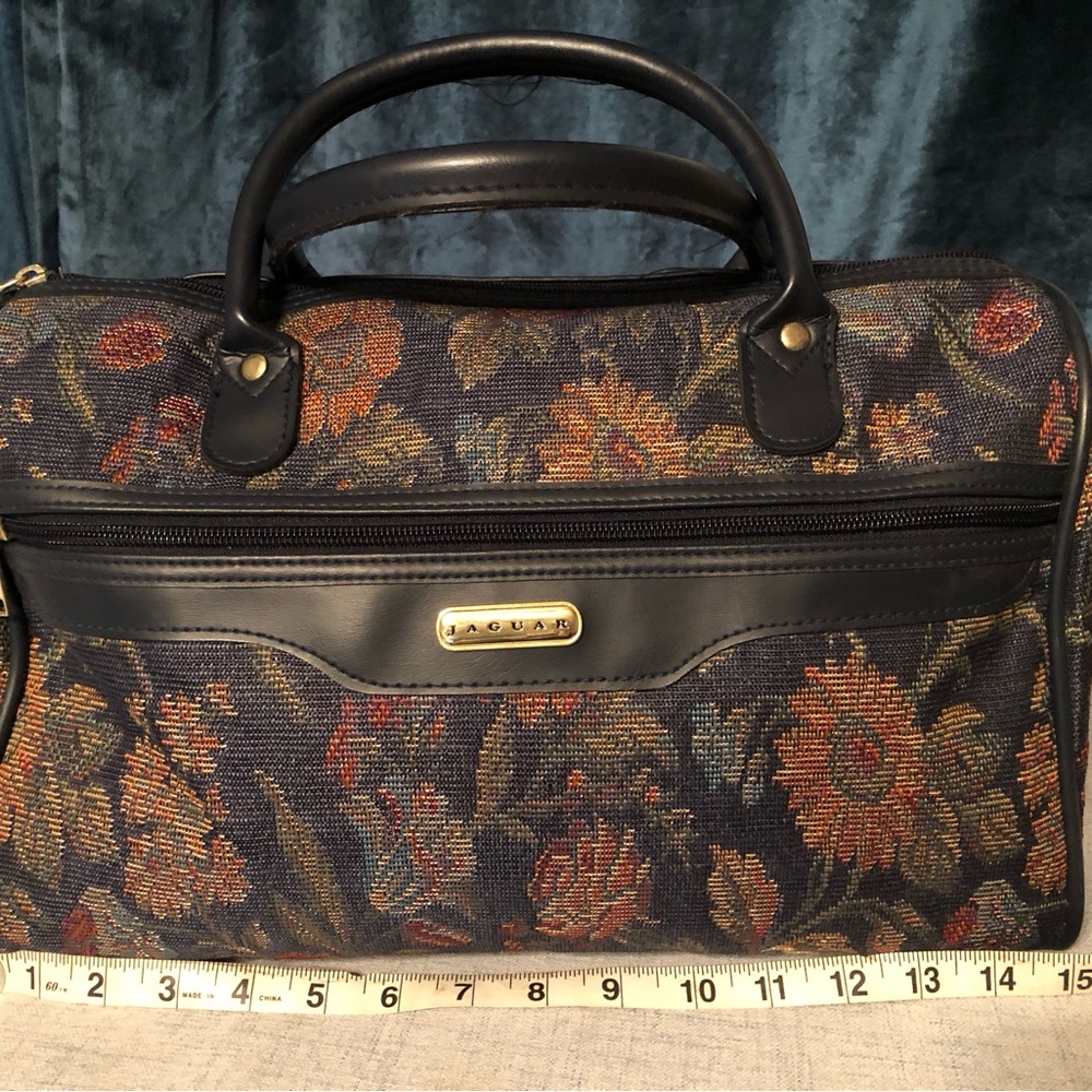 Vintage JC Pennys JAGUAR Carry-on Floral Tote Bag - navy blue